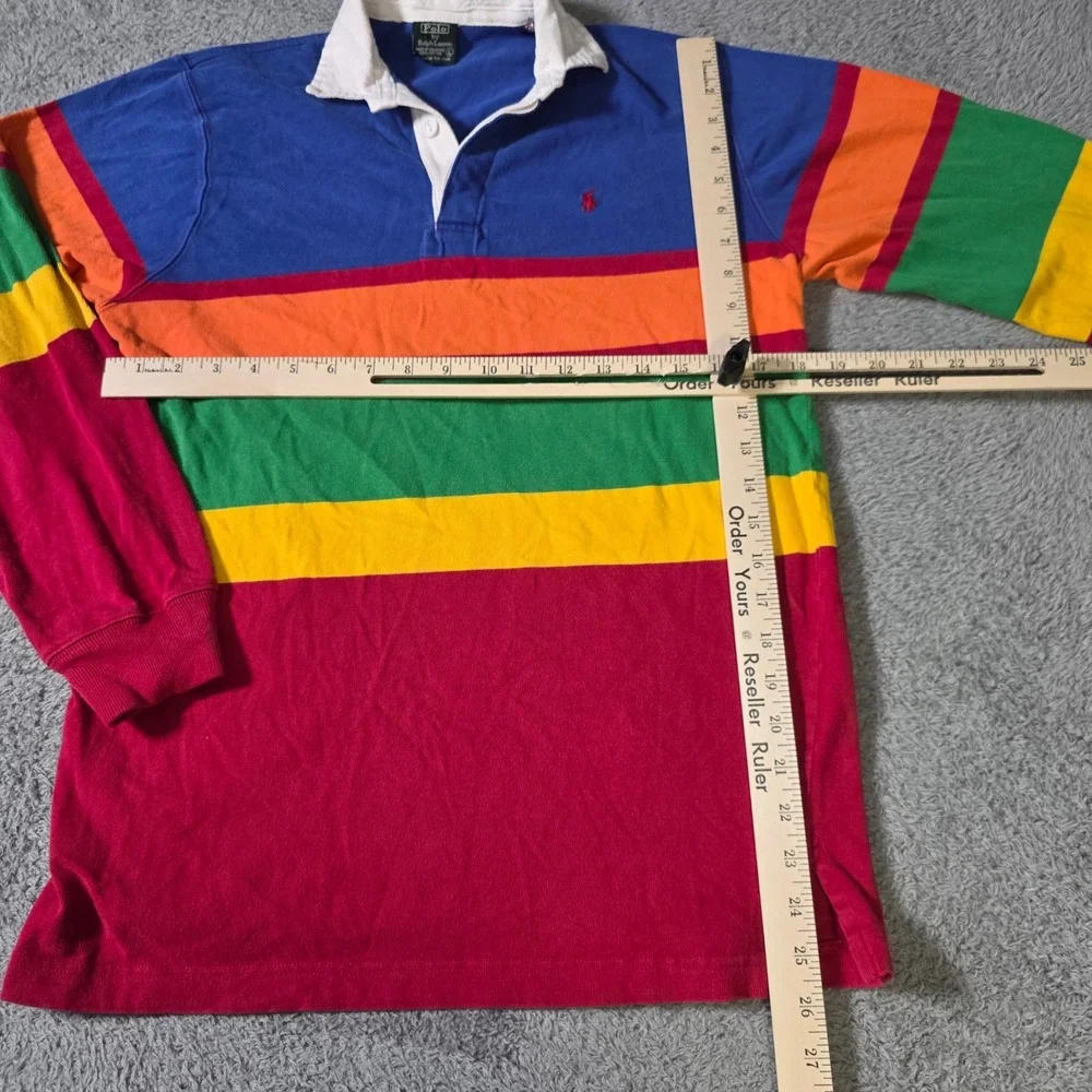 Polo Ralph Lauren Mens Large Rugby Shirt Multicolor Striped Long Slv Green Tag